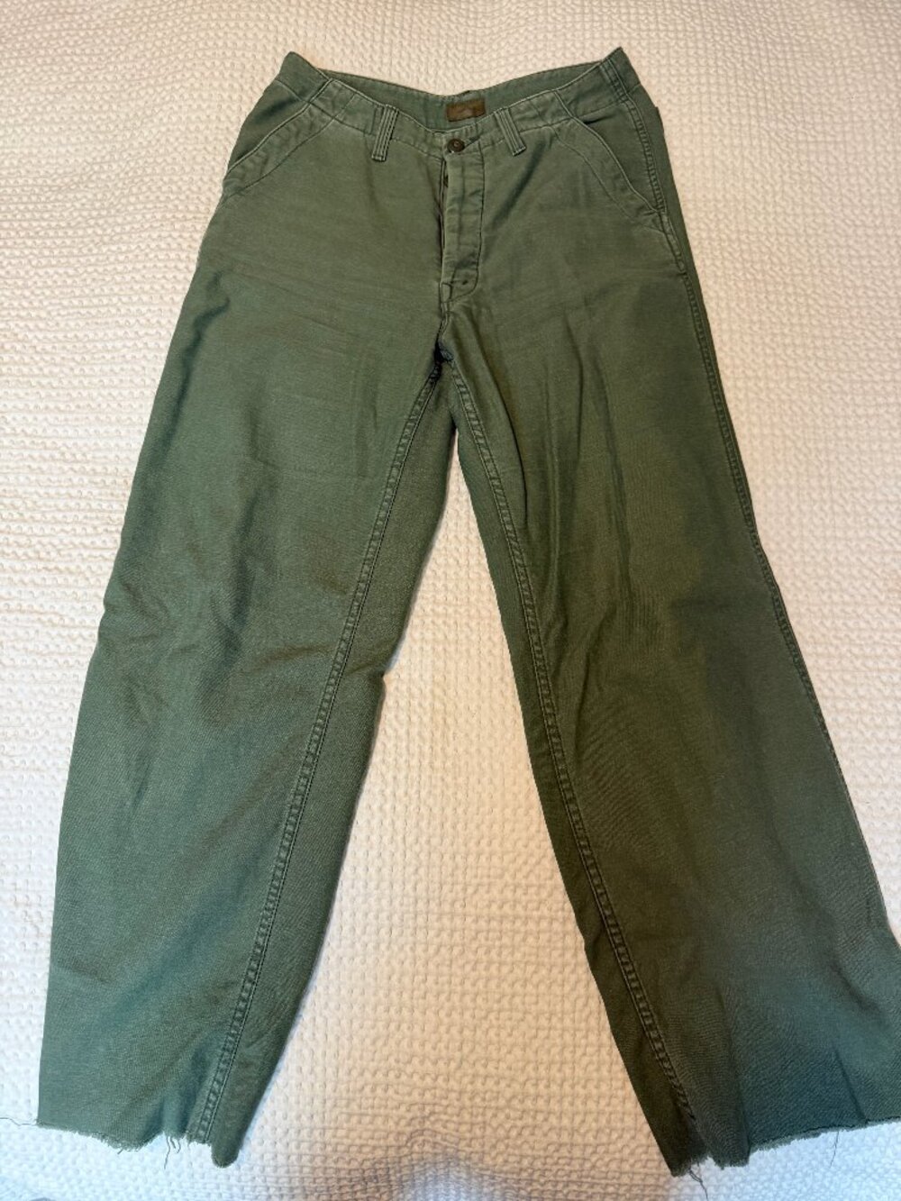 MOTHER The Major Sneak Fray Roger That Raw Hem Wide Leg Green Size 26